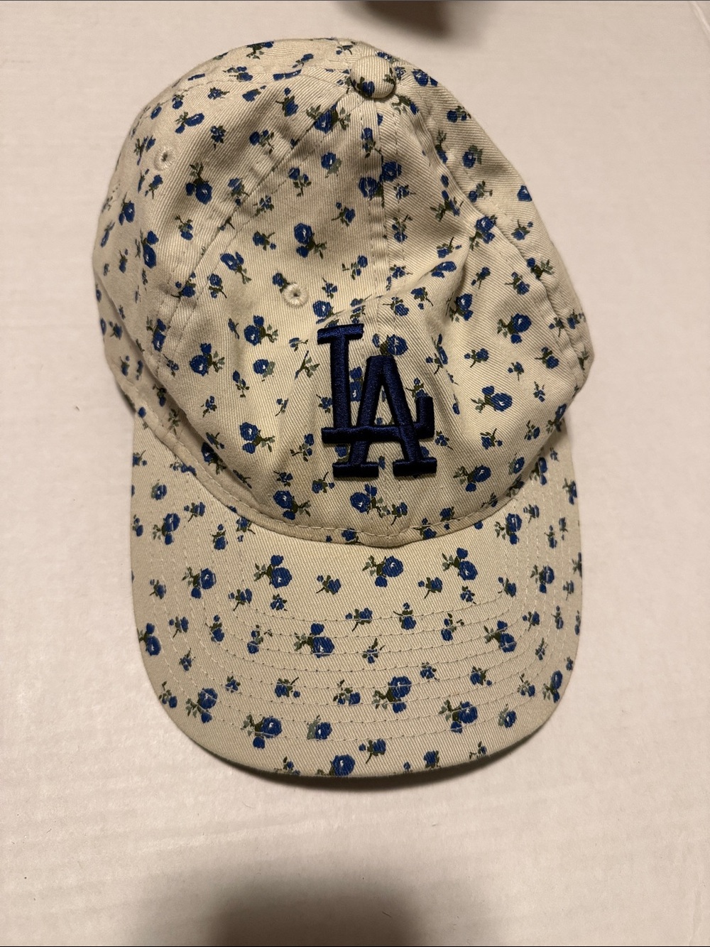 New Era Cream Floral Cap with Blue LA Embroidery